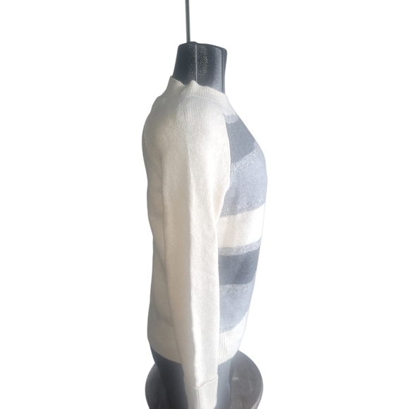 Denver Hayes White and Grey Striped Mock Neck Sweater S - Picture 4 of 7